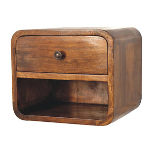 Solid Wood Mini Curve Floating Nightstand, 1-Drawer, 1 Open Slot, Chestnut