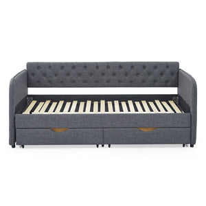 Daybed With Trundle And Storage Drawers, Flat Arms With Pocket