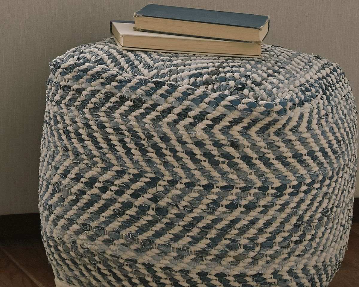 Chevron - Pouf - Blue - Best Buy Furniture