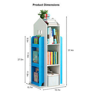 4-Tier Rotating Bookshelf, 360° Swivel, PVC, White