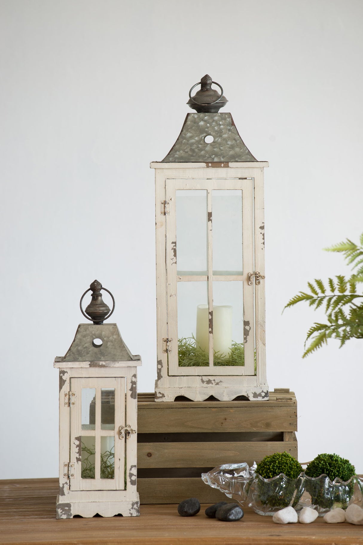 Wooden Candle Lantern Decorative, Hurricane Lantern Holder Decor For Indoor Outdoor, Home Garden - Ivory
