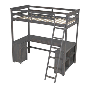 Loft Bed With U-Shaped Desk, Drawers, And Storage Shelves