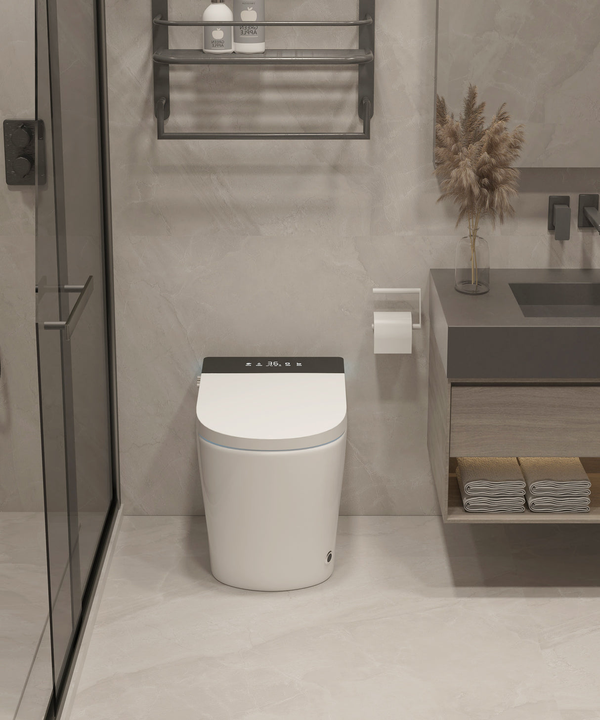 Compact Smart Toilet with Built-in Bidet Seat and Modern Tankless Design