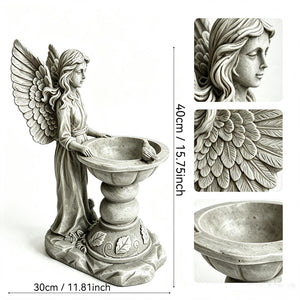 15.35" High Angel Bird Bath Sculpture, 11.61" Wide Resin Garden Angel Statue with Pedestal Bowl, Decorative Bird Feeder & Water Basin for Outdoor Home Decor