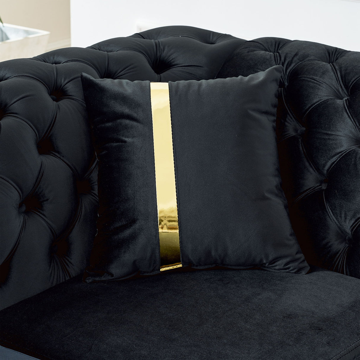 L Shaped Chesterfield Sectional Sofa With Stainless Steel Accents