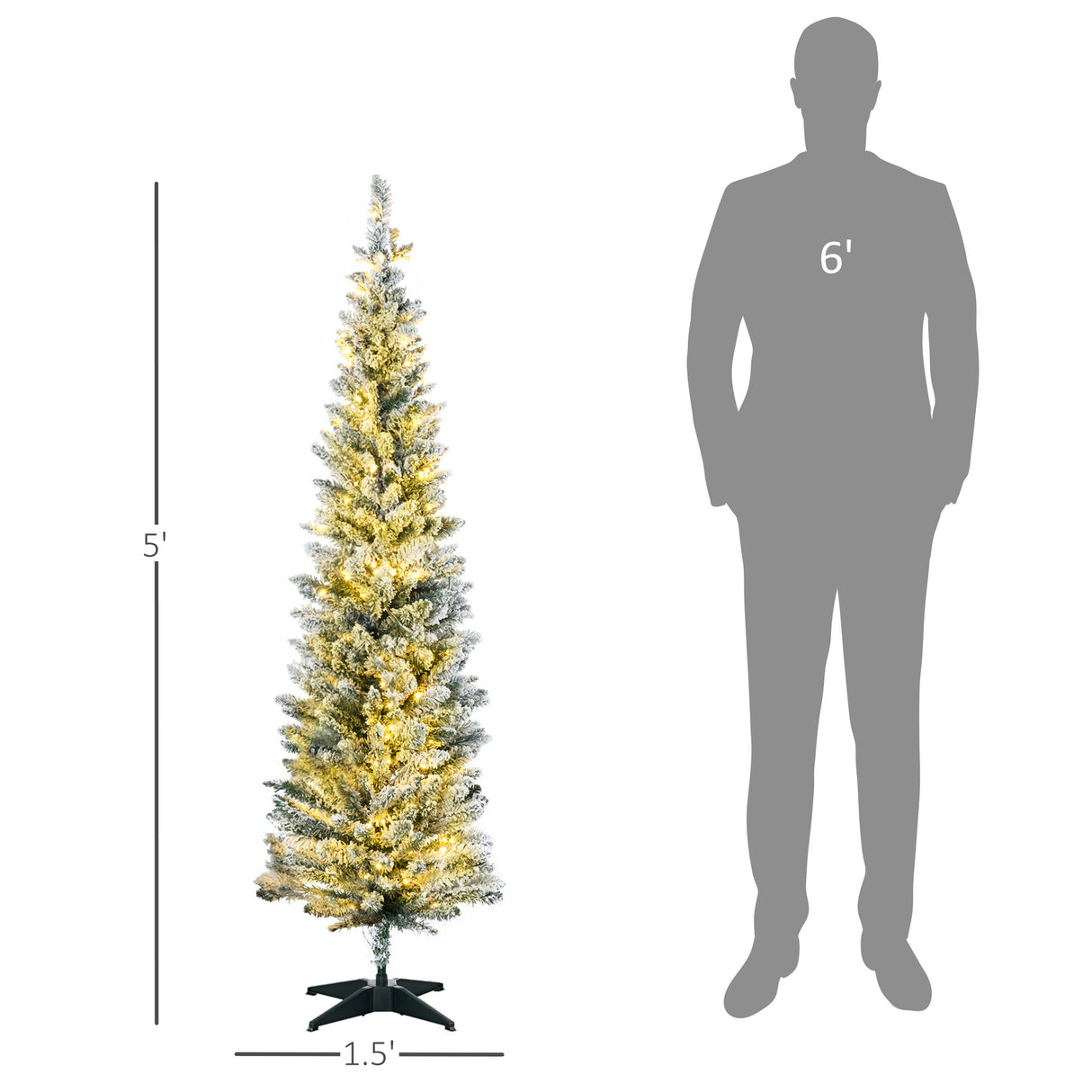 HOMCOM 5' Tall Pre-Lit Slim Noble Fir Artificial Christmas Tree