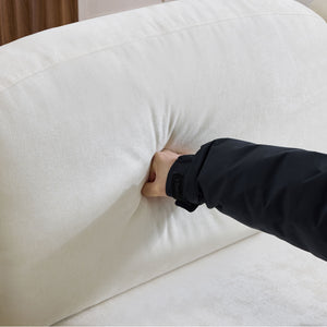 L-Shaped Sectional Sofa With Removable Ruffled Skirt, Flared Arms, Ottoman - White