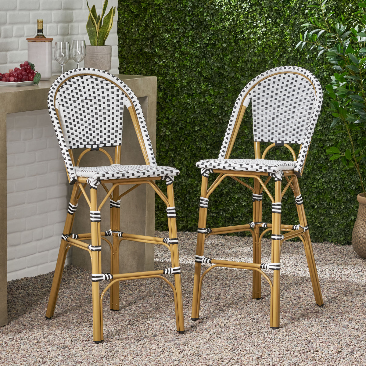 29.5" Outdoor PE Rattan French Barstool