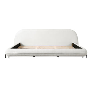 California King Size Bed Frame with Boucle Fabric and Thick Headboard