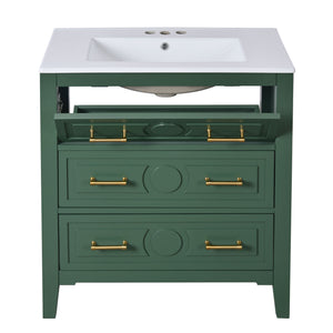 Retro Bathroom Vanity With Sink Combo, Free Standing Single Set With 3 Drawers
