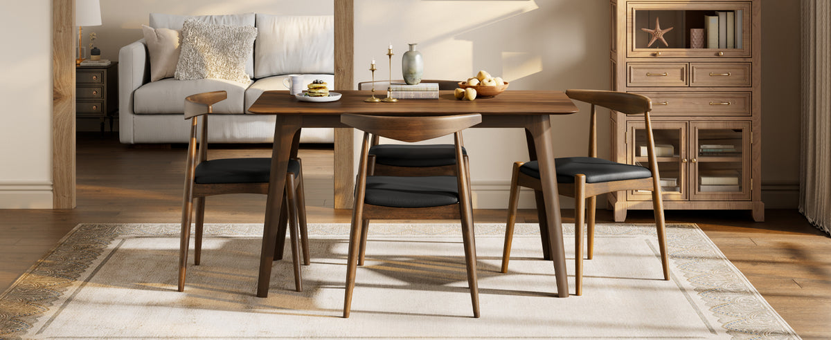 5-Piece Dining Set with Table and Chairs - Walnut & Black