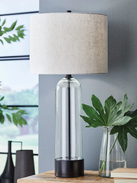 Kerrbrook - Glass Table Lamp - Clear / Black - Best Buy Furniture