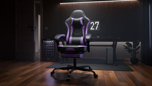 Gaming Chair with Footrest and Massage Lumbar Support