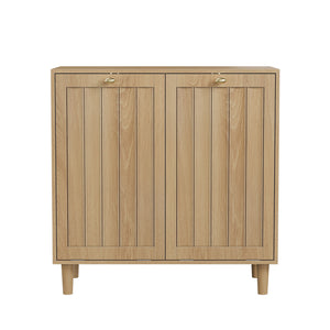 Sloping Laundry Basket With Removable Inner Bin, Concealed Storage Cabinet For Bathroom - Oak