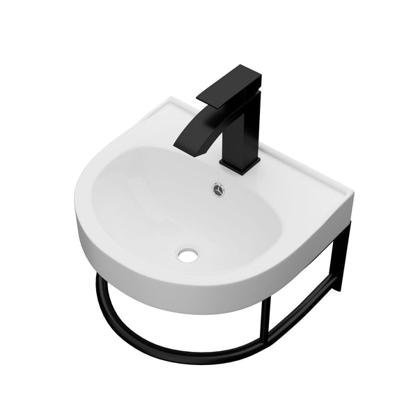Wall Mounted Bathroom Sink With Towel Bar And Faucet - White / Black