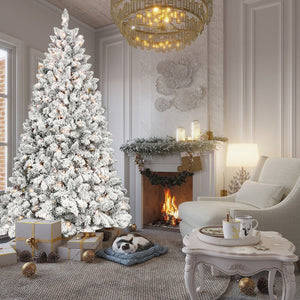 4.5FT Flocked Christmas Tree with 250 UL Lights and 24 Pine Cones