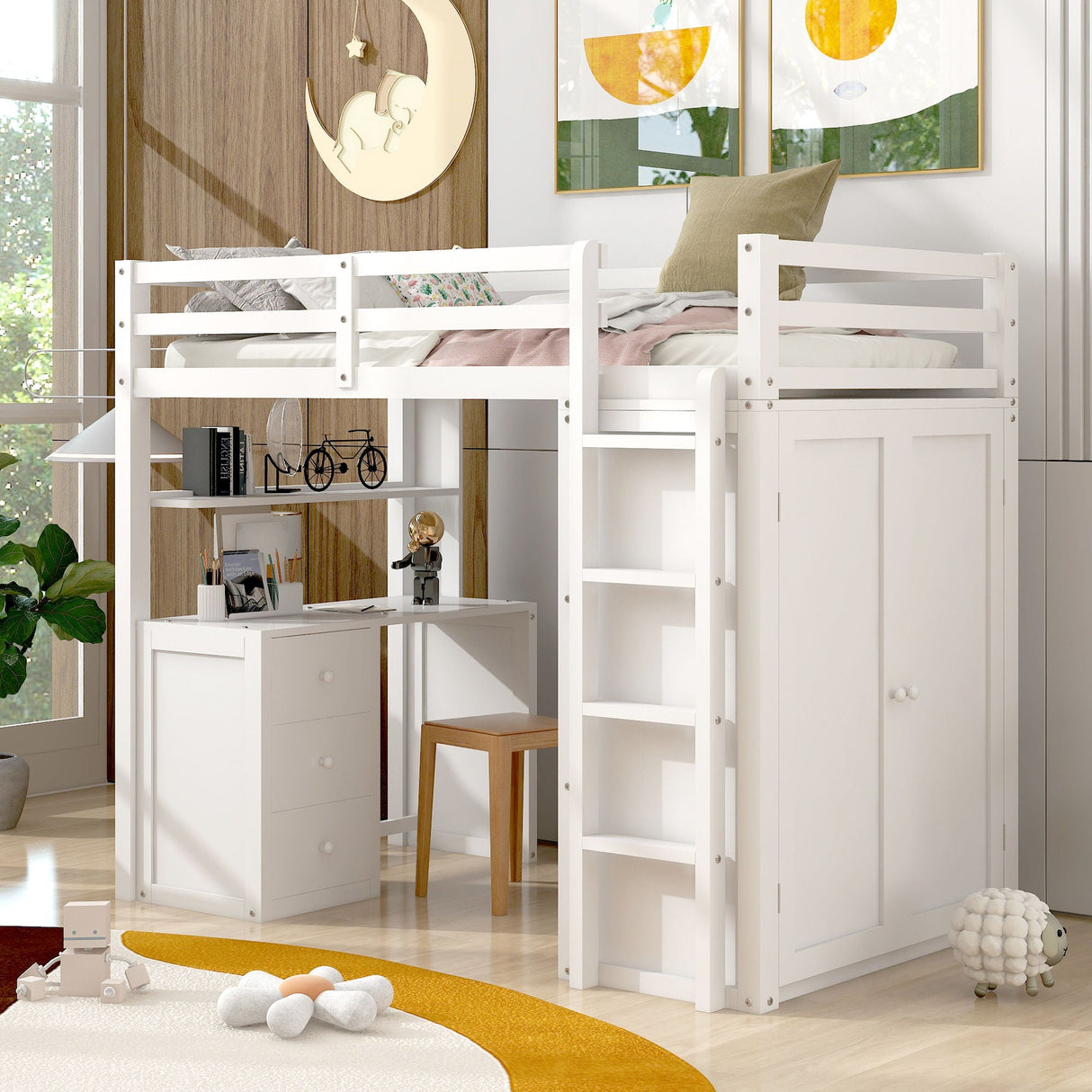 Loft Bed With Drawers, Desk, And Wardrobe