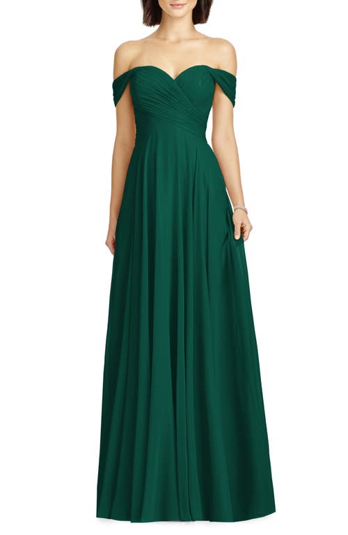 Dessy Collection Lux Off the Shoulder Chiffon Gown in Hunter , Size 4
