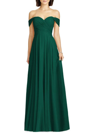 Dessy Collection Lux Off the Shoulder Chiffon Gown in Hunter , Size 4