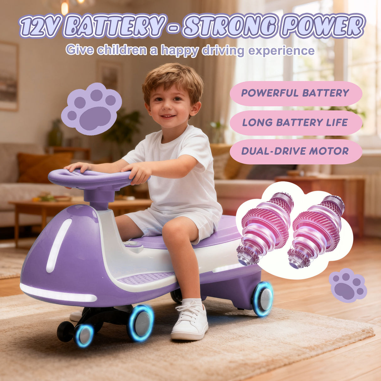 12V Kids Ride-On Electric Wiggle Car with 2-in-1 Smart Design