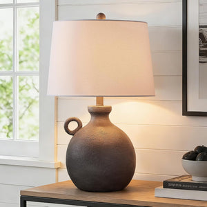 24-Inch Farmhouse Table Lamp, Resin Base with USB Port, Brown