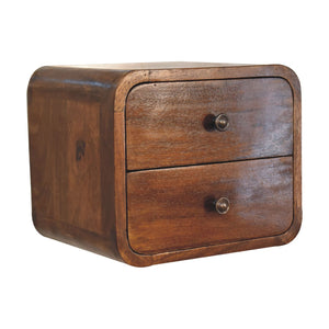Solid Wood Floating Mini Nightstand, 2-Drawers, Chestnut