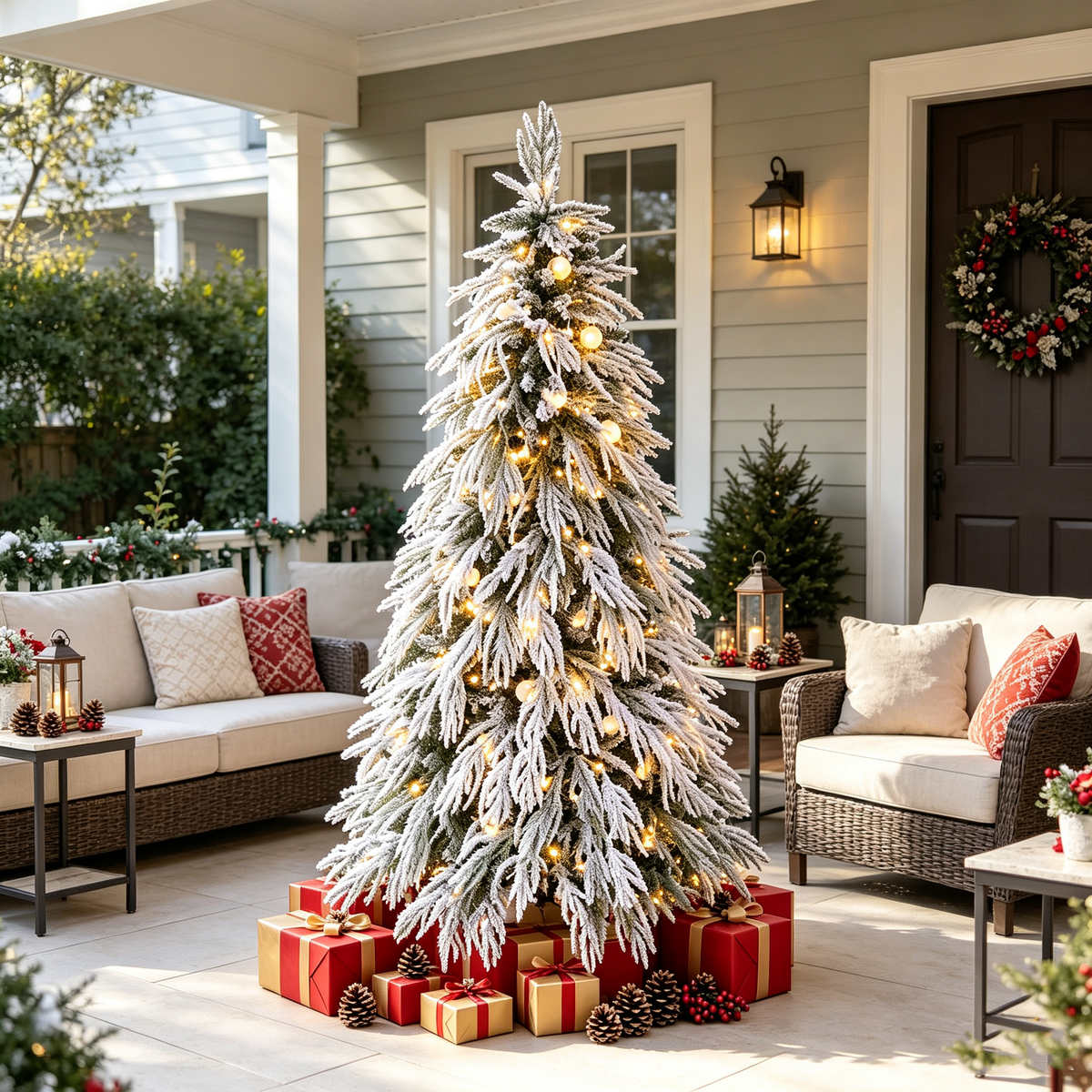 7 FT Pre-Lit Flocked Artificial Christmas Tree with LED Lights - view 2