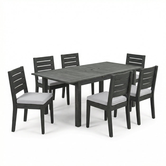 7-Piece Outdoor Dining Set with Extendable Acacia Wood Table