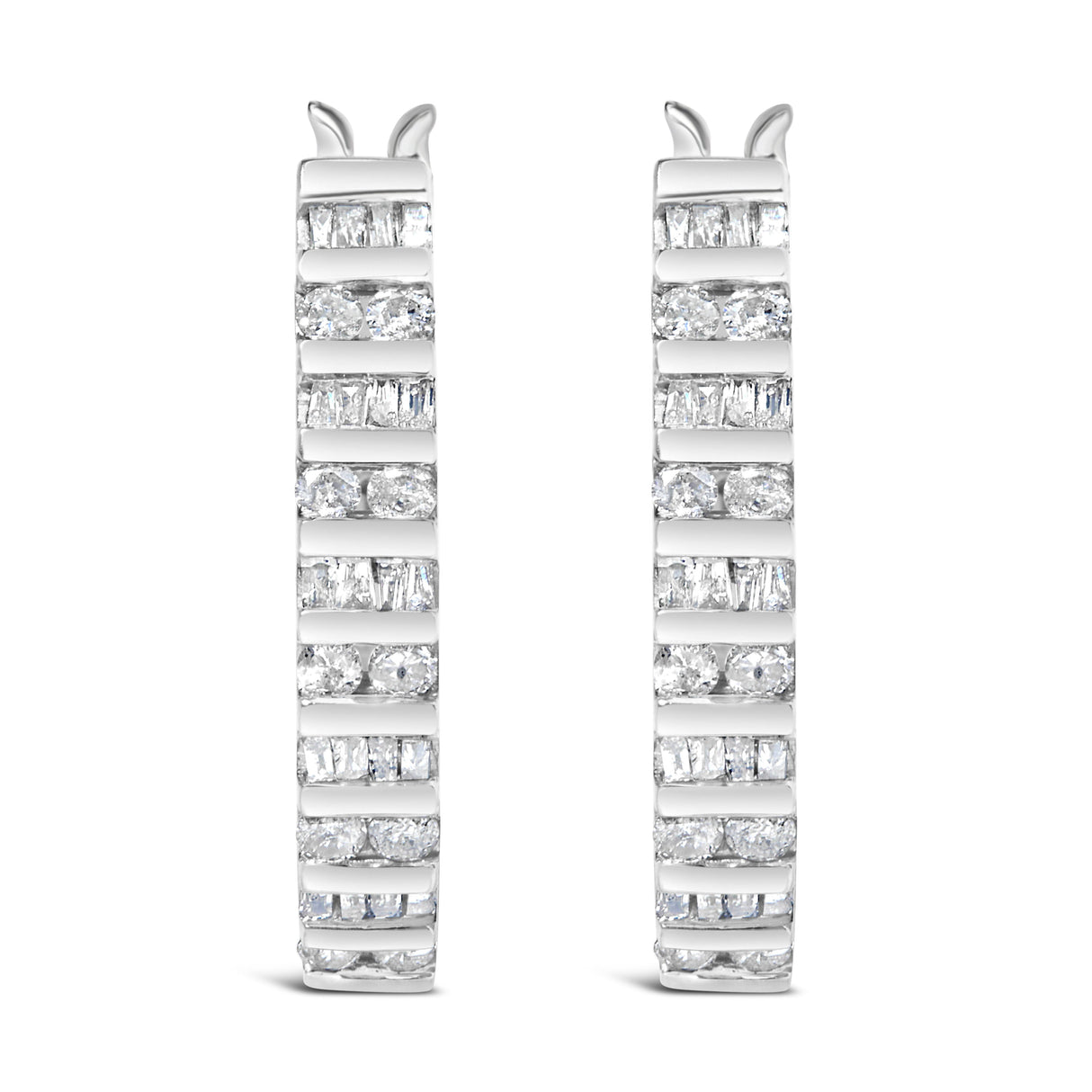 10K White Gold 1.0 Cttw Alternating  Diamond "U" Hoop Earrings (I-J Color, I2-I3 Clarity)