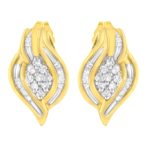 10K Yellow Gold 1/3 cttw Round-Cut Diamond Cluster and Swirl Stud Earrings (J-K Clarity, I2-I3 Color)