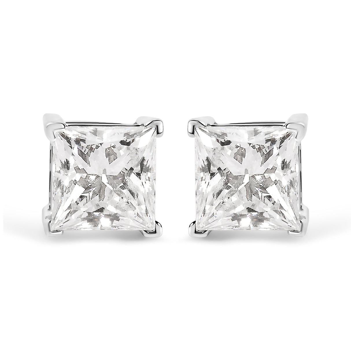 14K White Gold 1 1/2 Cttw Clarity Enhanced Princess Cut Diamond Solitaire Stud Earrings (I-J Color, I1-I2 Clarity)