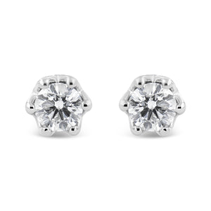 14K White Gold 1/2 Cttw Round Diamond Crown Stud Earring (I-J Color, I1-I2 Clarity)