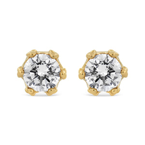 14K Yellow Gold 2.0 Cttw Round Diamond Crown Stud Earrings (I-J Color, I1-I2 Clarity)