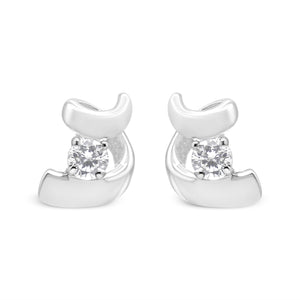 10K White Gold 1/10 Cttw Round Brilliant-Cut Diamond Espira Swirls Solitaire Push Back Stud Earrings (I-J Color, I1-I2 Clarity)