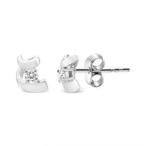 10K White Gold 1/10 Cttw Round Brilliant-Cut Diamond Espira Swirls Solitaire Push Back Stud Earrings (I-J Color, I1-I2 Clarity)
