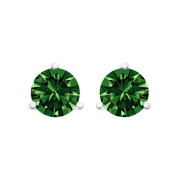 14K White Gold 1.0 Cttw 3-Prong Martini Set Lab Grown Green Diamond Solitaire Stud Earrings