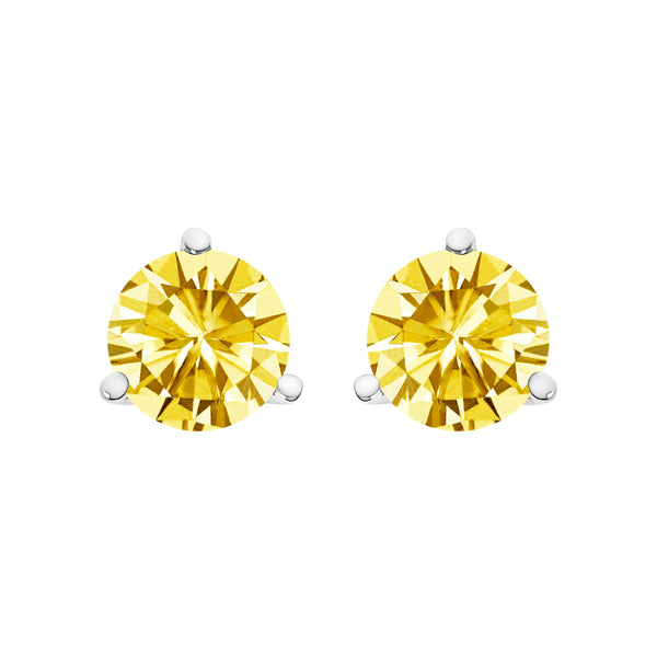 14K White Gold 3-Prong Martini Set 1.0 Cttw Yellow Lab Grown Diamond Solitaire Stud Earrings