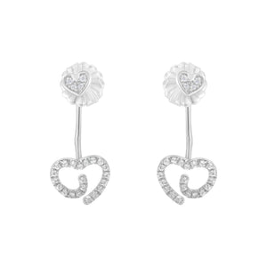 .925 Sterling Silver 1/4 Cttw Diamond Swirl Heart Front/Back Earrings (I-J Color, I2-I3 Clarity)