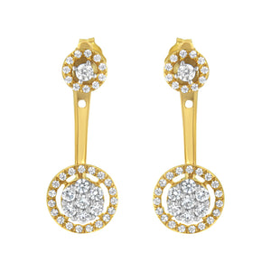 14K Yellow Gold Plated .925 Sterling Silver 5/8 Cttw Diamond Removable Stud and Dangle Earrings (I-J Color, I2-I3)