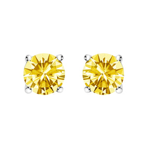 14K White Gold 1.0 Cttw Lab Grown Yellow Diamond Solitaire Stud Earrings (Yellow Color, VS2-SI1 Clarity)