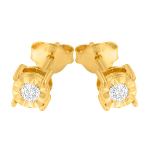 10K Yellow Gold Plated .925 Sterling Silver 1/10 Cttw Round Brilliant-Cut Diamond Miracle-Set Stud Earrings (J-K Color, I3 Clarity)