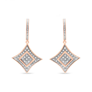 10K Rose Gold Plated Sterling Silver Round Cut Diamond Cushion Dangle Earrings (0.04 cttw, H-I Color, I2-I3 Clarity)