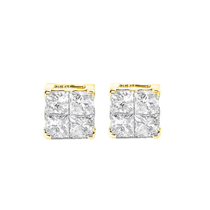 10K Yellow Gold Plated .925 Sterling Silver 1.0 Cttw Princess-Cut Diamond Composite Multi Stone Stud Earrings (J-K Color, SI2-I1 Clarity)
