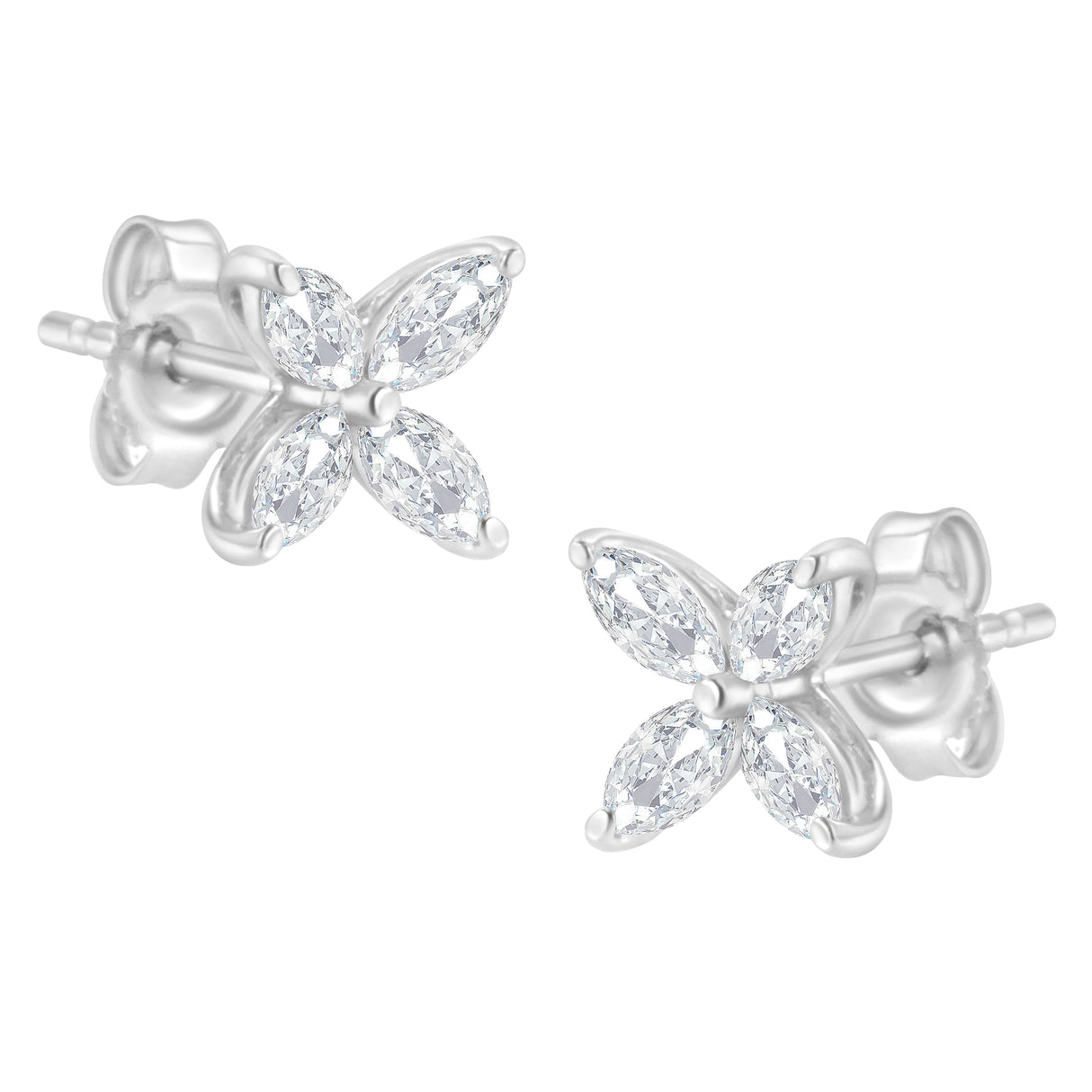 14K White Gold 1/2 Cttw Marquise Diamond 8 Stone Floral Leaf Stud Earrings (H-I Color, SI1-SI2 Clarity)