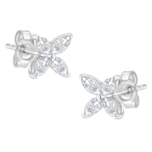 14K White Gold 1/2 Cttw Marquise Diamond 8 Stone Floral Leaf Stud Earrings (H-I Color, SI1-SI2 Clarity)