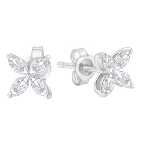 14K White Gold 1/2 Cttw Marquise Diamond 8 Stone Floral Leaf Stud Earrings (H-I Color, SI1-SI2 Clarity)