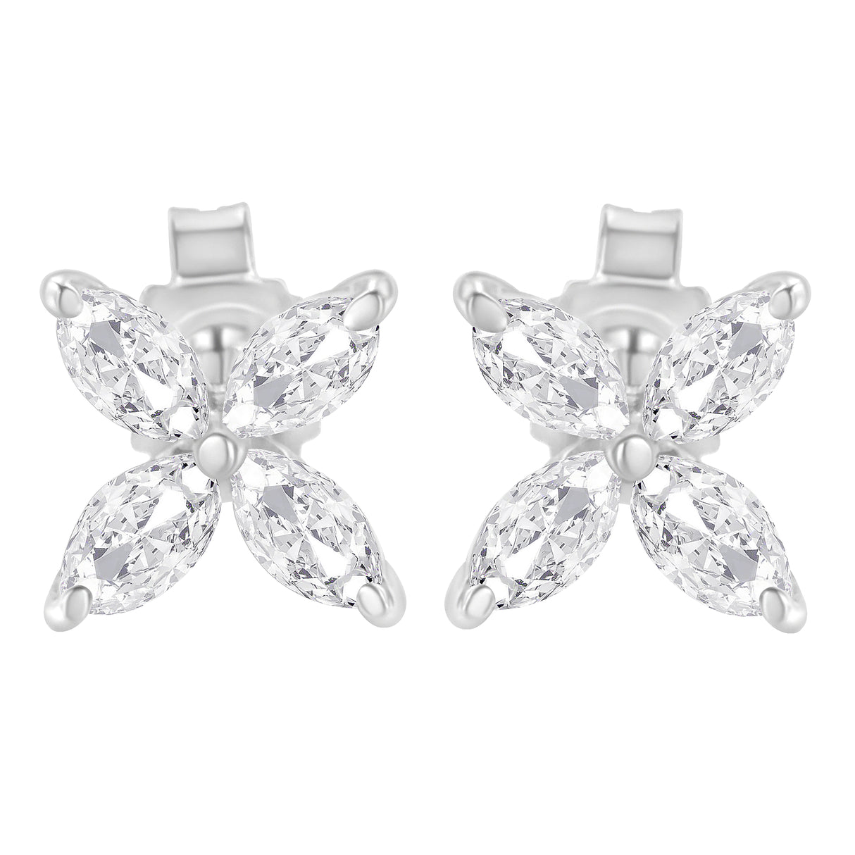 14K White Gold 1/2 Cttw Marquise Diamond 8 Stone Floral Leaf Stud Earrings (H-I Color, SI1-SI2 Clarity)