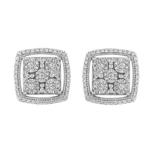 .925 Sterling Silver 3/8 Cttw Miracle Set Round Diamond Double Halo Cluster Earrings (I-J Color, I2-I3 Clarity)
