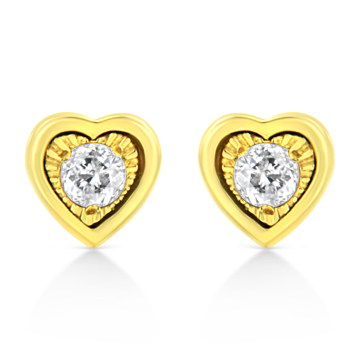 10K Yellow Gold Plated .925 Sterling Silver 1/10 Cttw Miracle-Set Diamond Circle Shape Stud Earrings (K-L Color, I2-I3 Clarity)