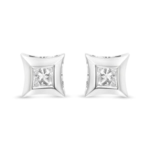 10K White Gold 1/3 Cttw Invisible Set Style Princess-Cut Diamond Stud Earrings (H-I Color, SI2-I1 Clarity)